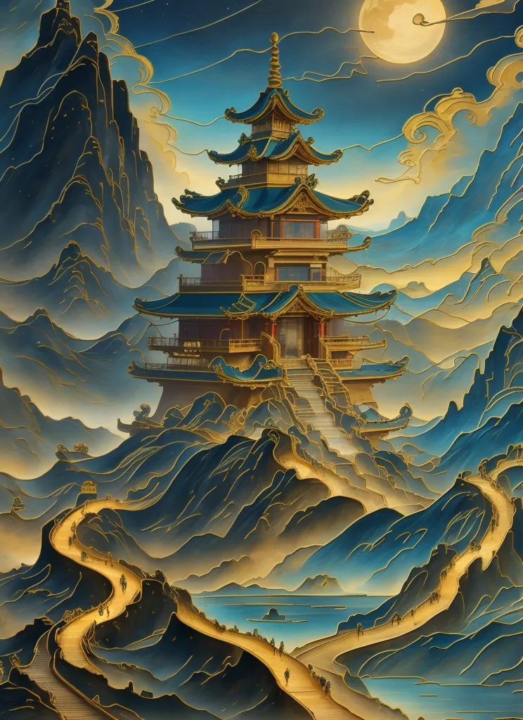 中国金箔山水絵 梦镜中国| 国风金箔山水-LoRA-leimaxiu50-Shakker