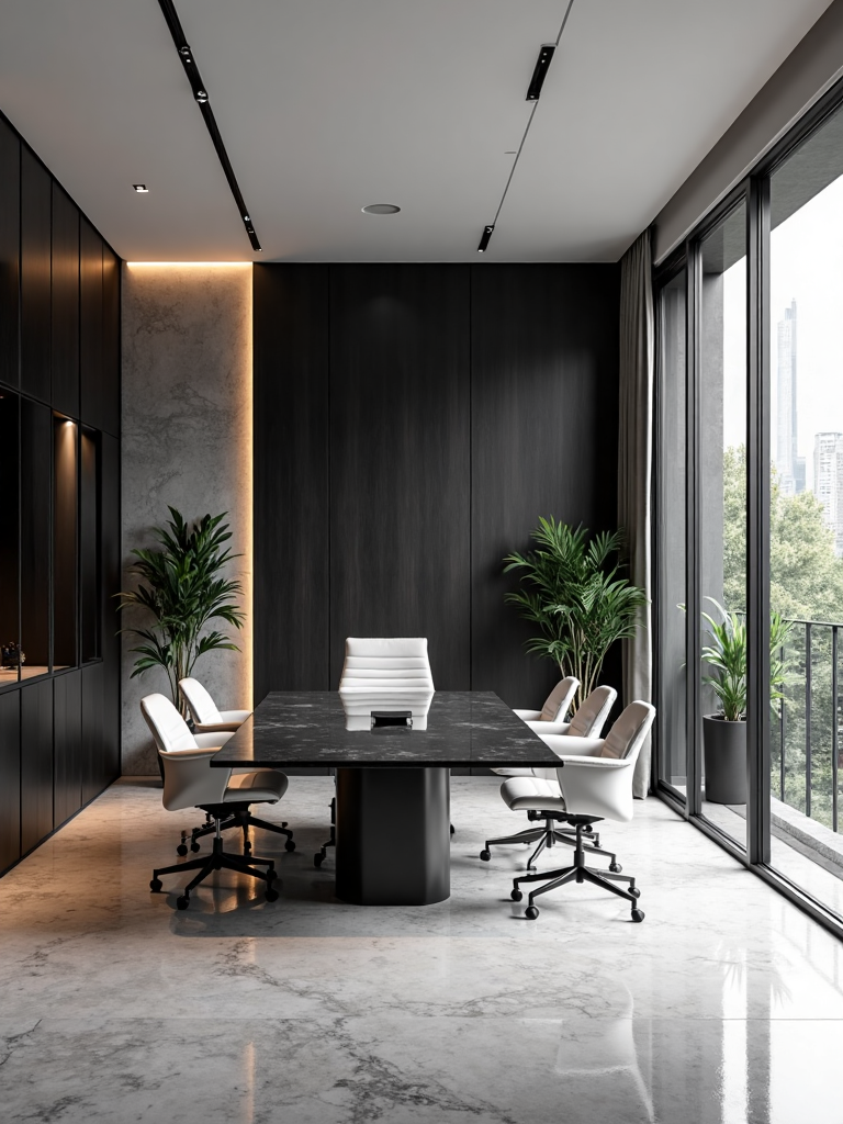 Black and white light luxury office 黑白轻奢办公室