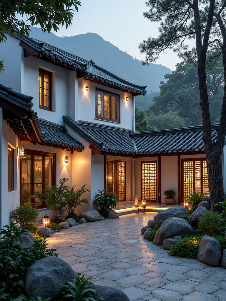 New Chinese-style architecture with white walls and plain tiles 白墙素瓦新中式建筑