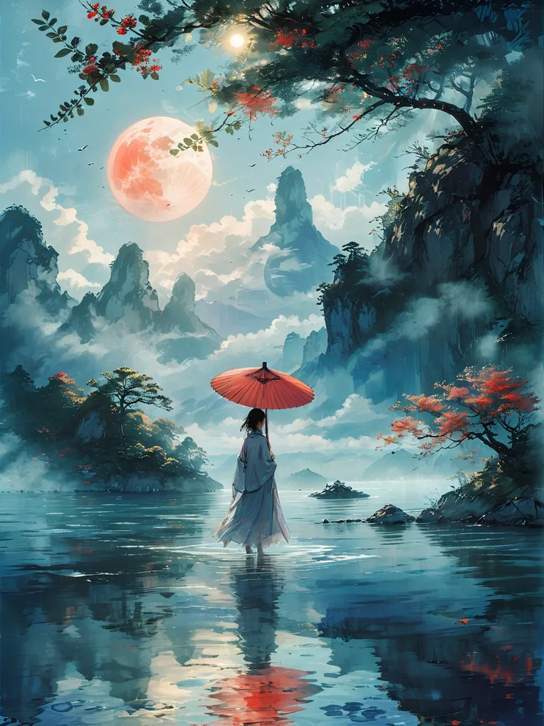 Chinese Style,Traditional Painting Media,Girl,LoRA,SDXL