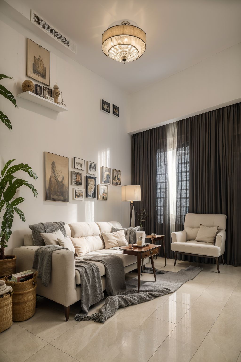 Modern and minimalistic living room sofa feature wall design. Living Room_v1.0