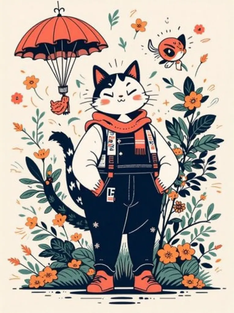 Flat Illustration,Boy,Composition Control,LoRA,FLUX.1
