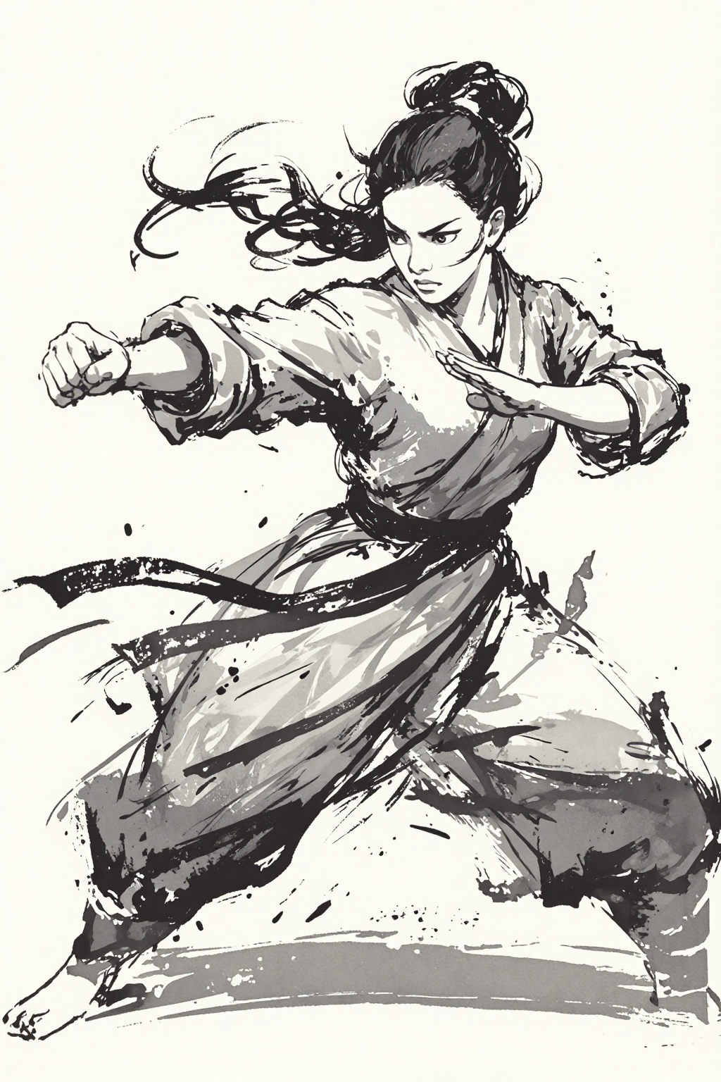 Illustration of Eastern martial arts aesthetics in ink-wash style Z1.0