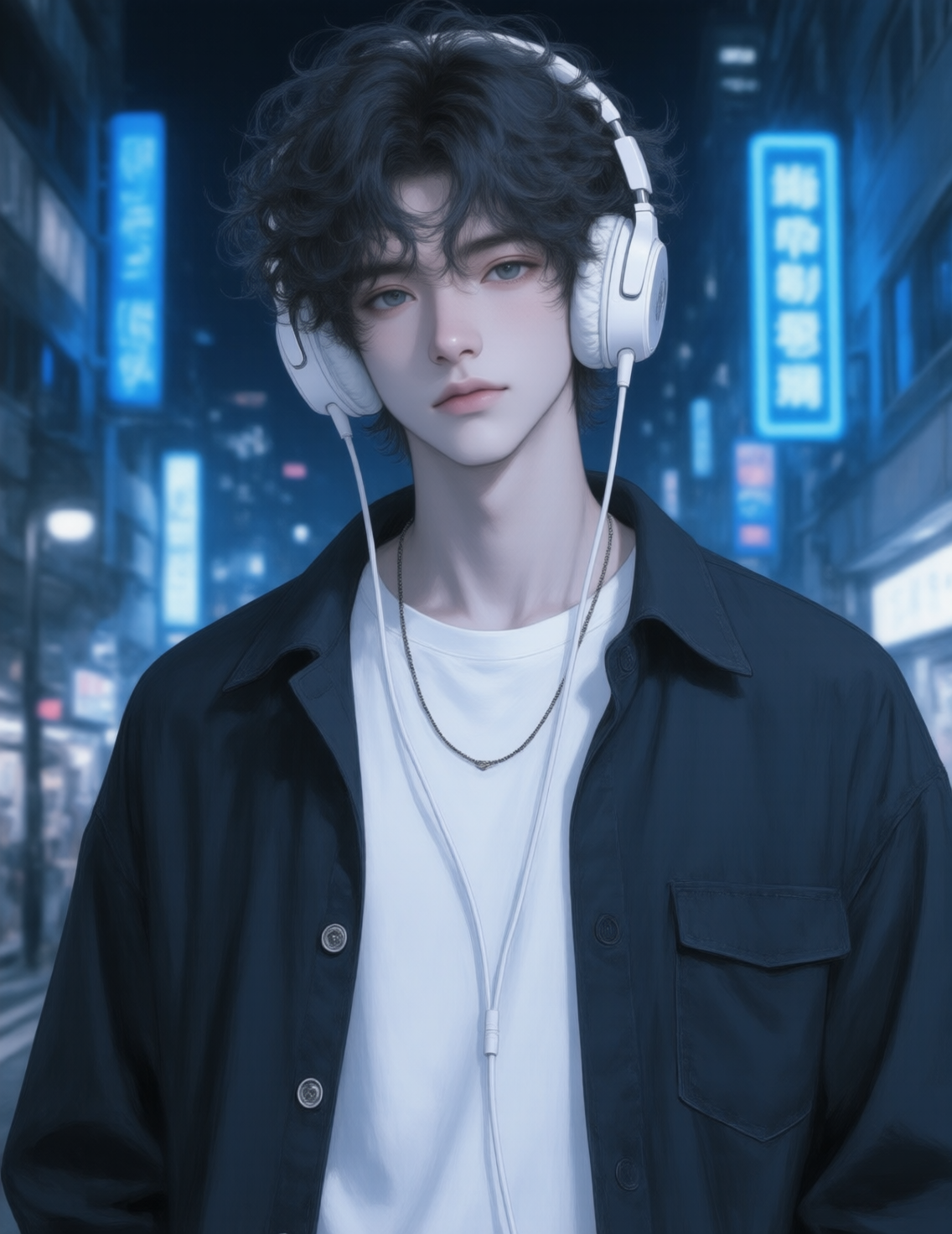 A handsome anime boy with a semi-realistic thick-painted style Qwen1.0
