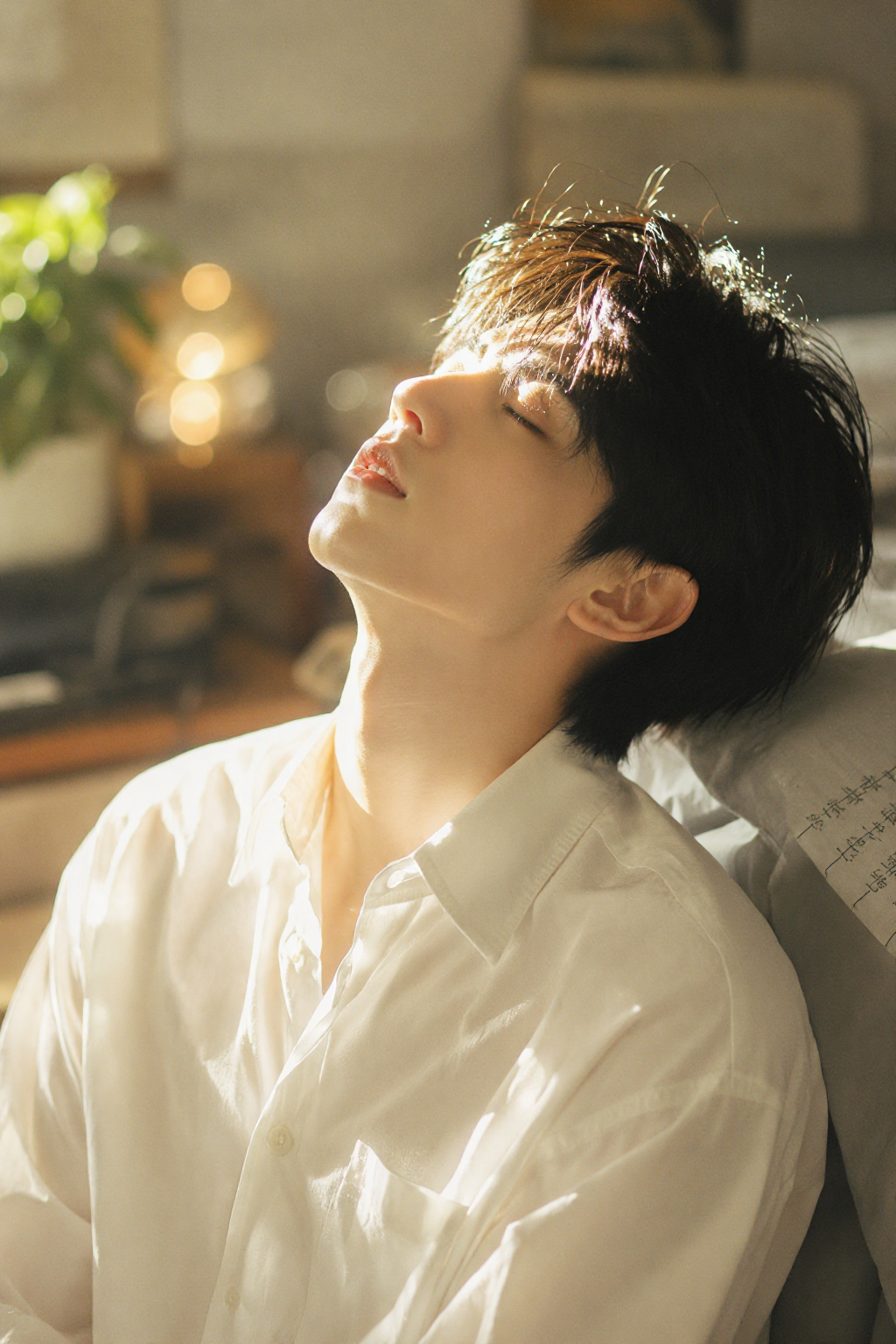 Photography of a young-looking male with a soft backlighting of his side profile 少年感男生柔和逆光侧颜摄影
