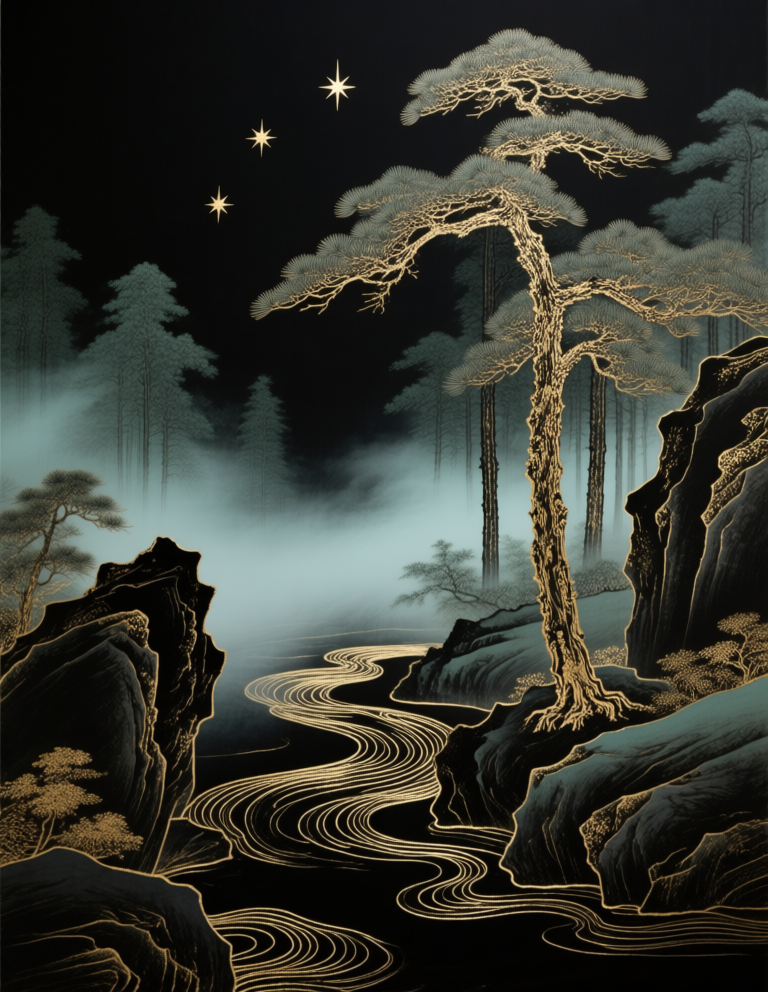 Gilted Landscape with Impressionist Chinese Style 鎏金山水意境国风