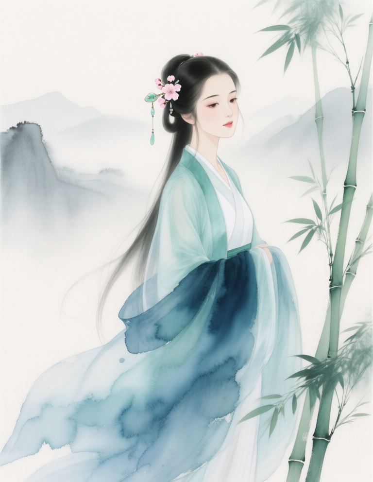 Chinese style character watercolor painting 国风人物水彩