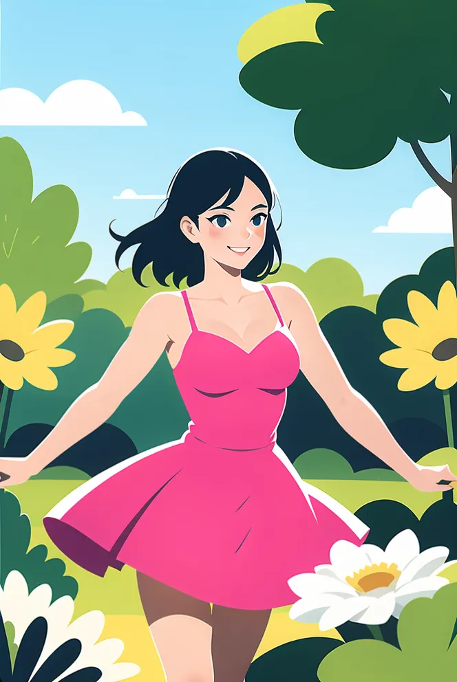 Flat,Flat Illustration,Girl,Checkpoint,SD 1.5