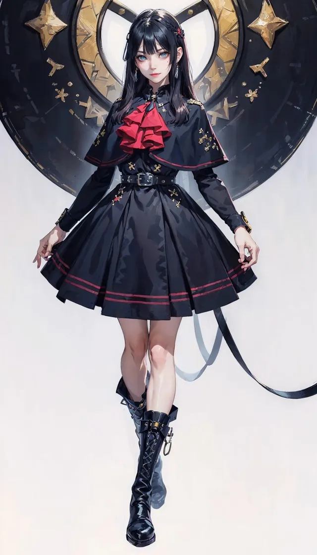 AI image,-Military style gothic lolita dress_Red scarf, long sleeves, small shawl