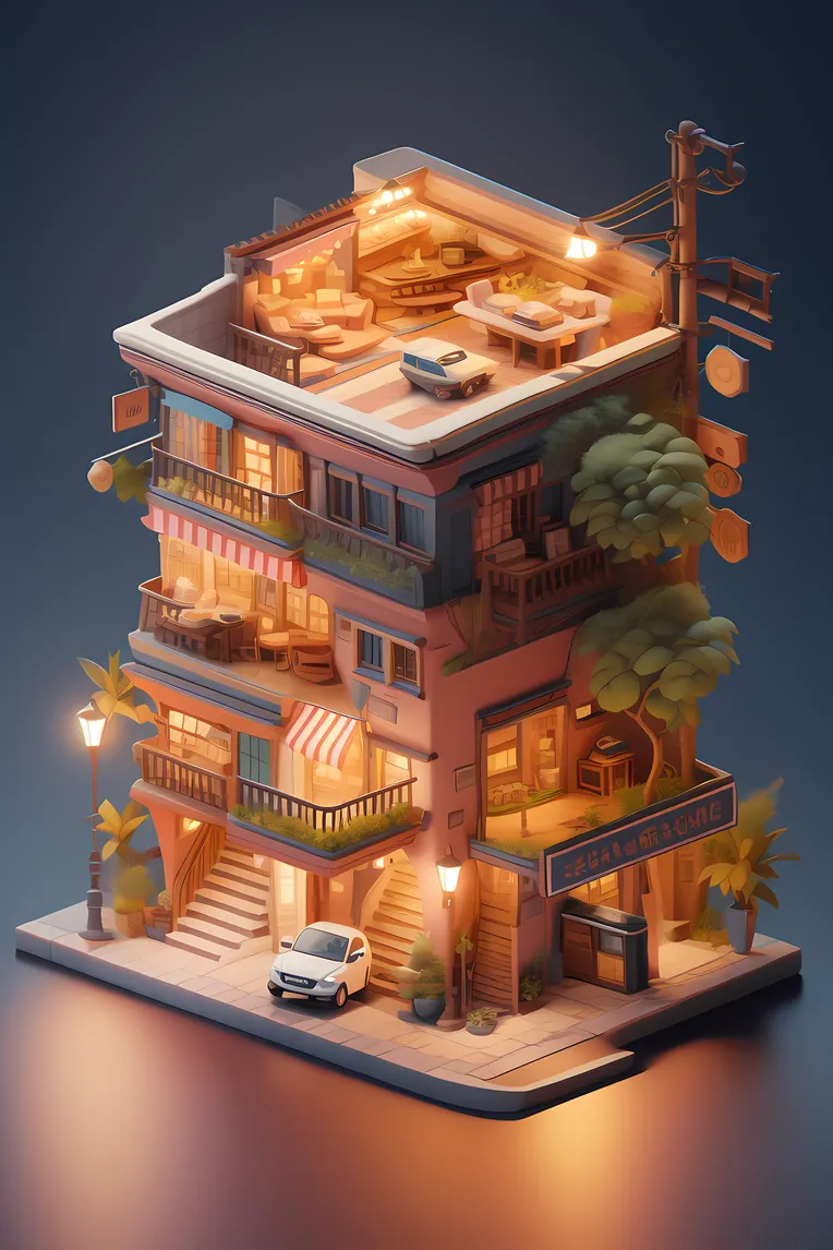 Illustration,Cartoon style,Building,LoRA,SD 1.5