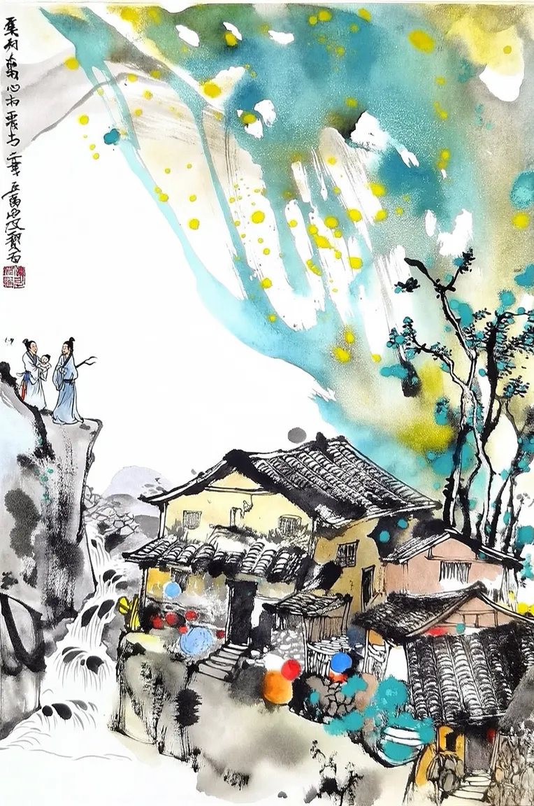 191 splash color ink landscape painting-LoRA-115689954-Shakker