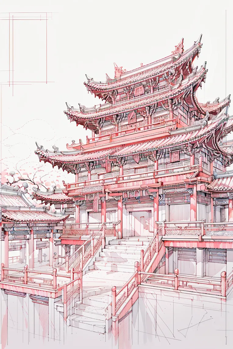 Chinese Style,Hand-Drawn,Architectural Design,LoRA,SD 1.5
