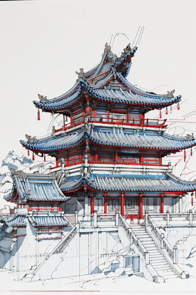 Chinese Style,Hand-Drawn,Architectural Design,LoRA,SD 1.5