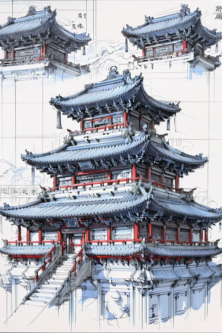 Chinese Style,Hand-Drawn,Architectural Design,LoRA,SD 1.5