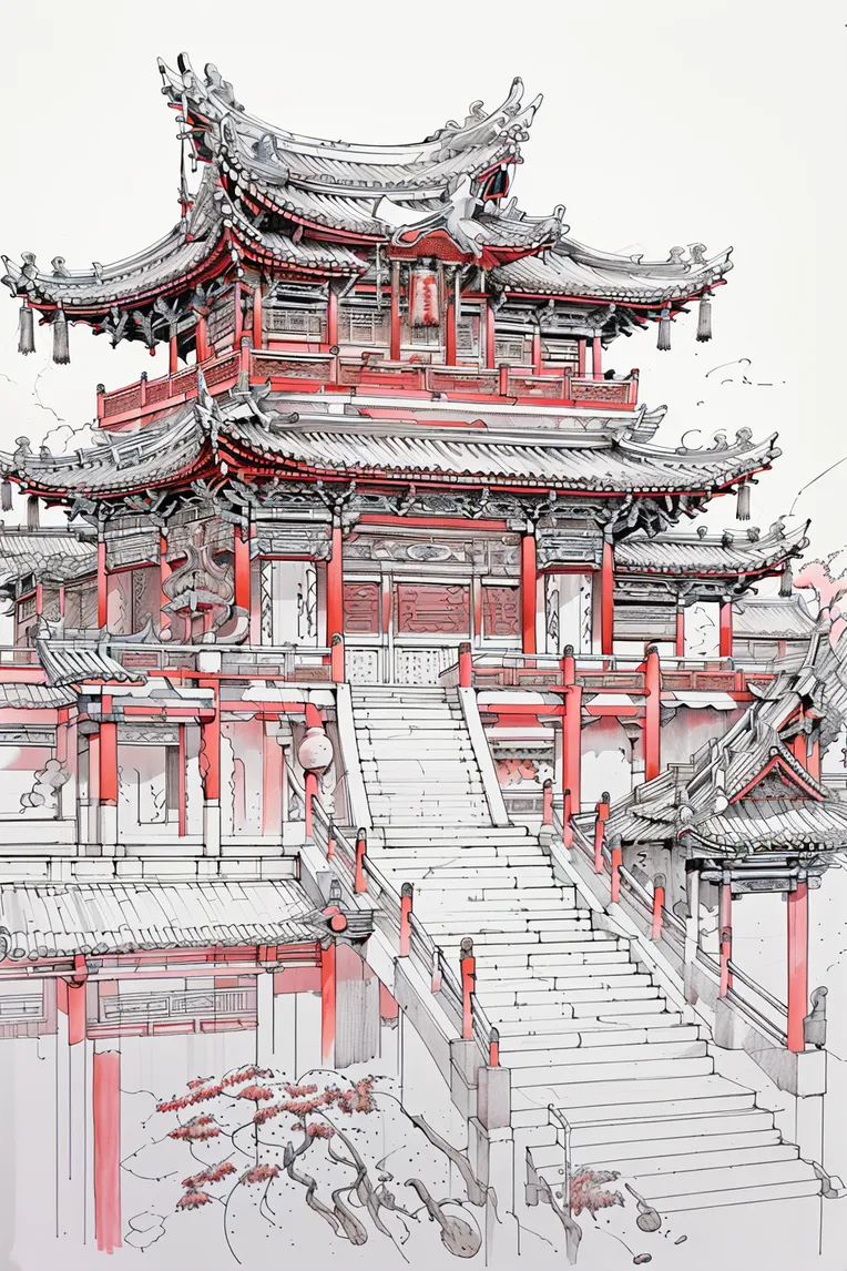 Chinese Style,Hand-Drawn,Architectural Design,LoRA,SD 1.5