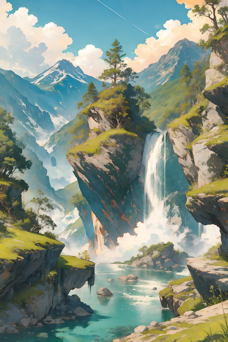 特別価格 水彩画--自然风光山水画-Checkpoint-沽月汀风-LiblibAI 絵画/タペストリー