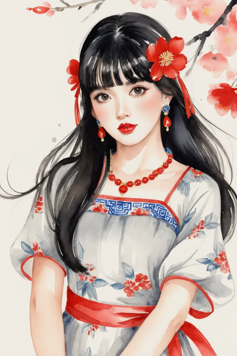 Chinese Style,Traditional Painting Media,Girl,LoRA,SDXL