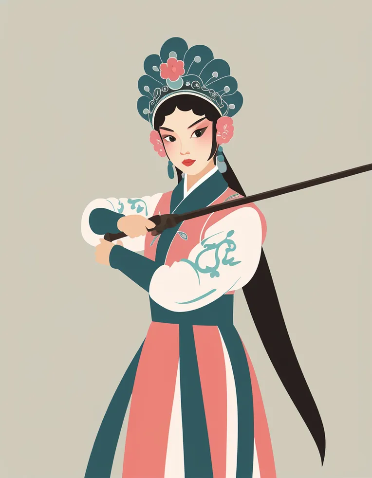 Chinese Style,Flat Illustration,Girl,LoRA,Kolors