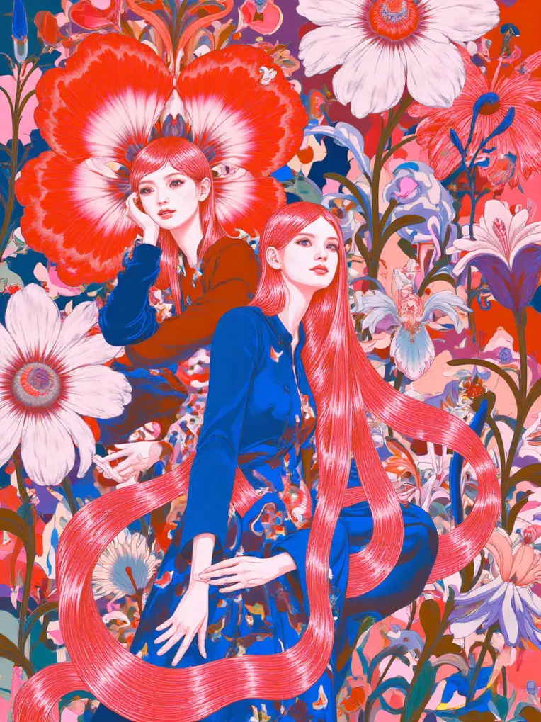 Flat Illustration,Girl,Object Enhance,LoRA,FLUX.1