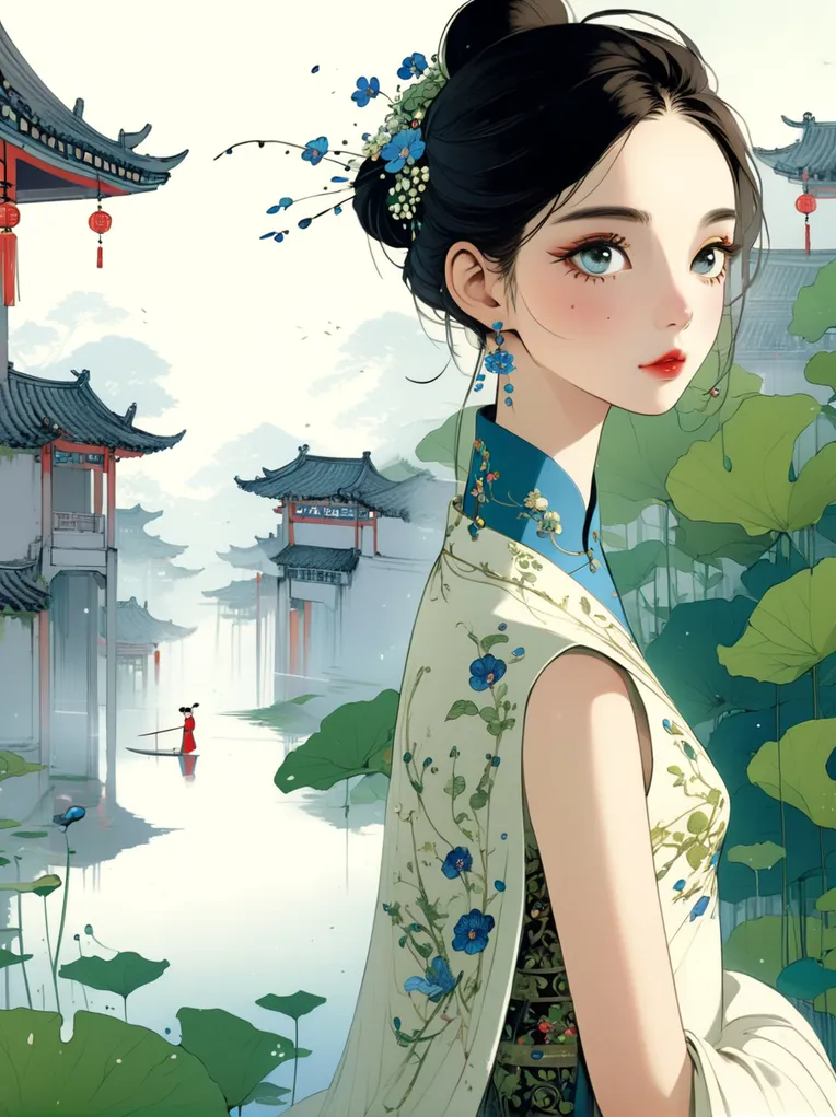 Chinese Style,Traditional Painting Media,Girl,LoRA,SDXL