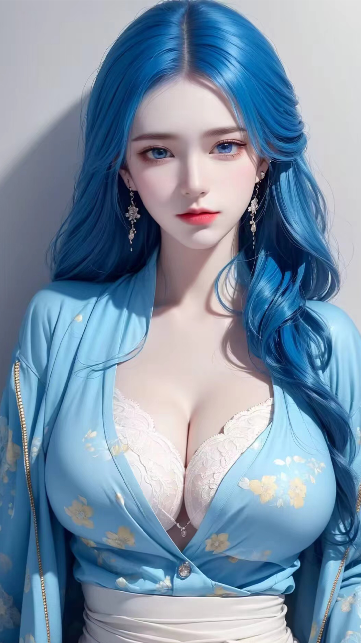 The two-dimensional girl with blue eyes and blue hair, the beautiful Miss 146. 1.0
