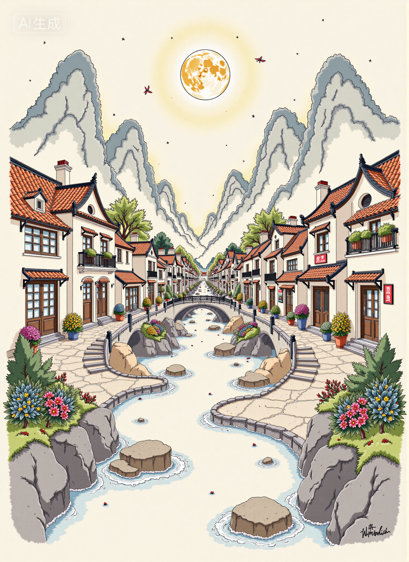 2D flat color architectural illustration 2D 平涂建筑插画