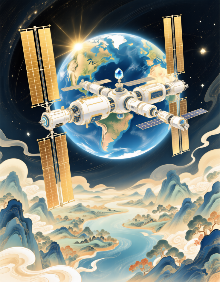 Guofeng Space Tiangong Illustration Design 国风航天天宫插画设计
