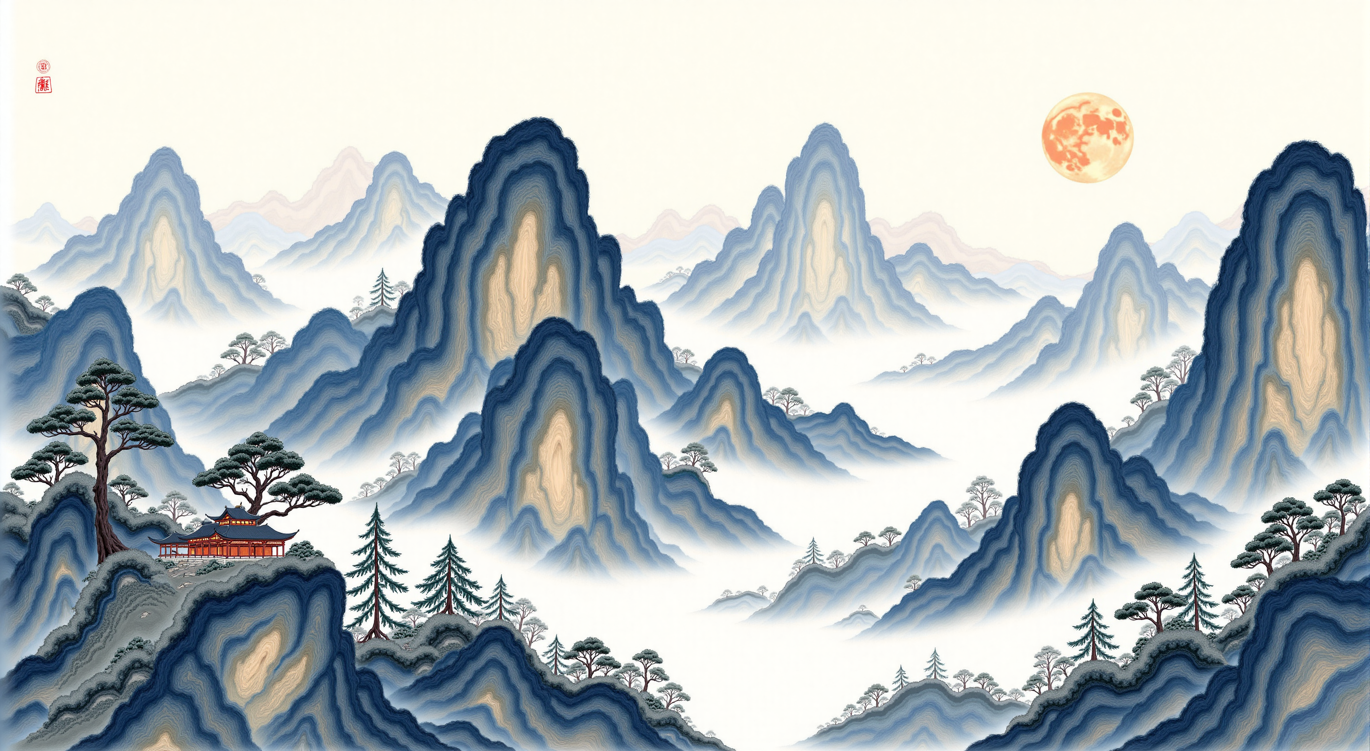 New Chinese-style landscape painting scroll 新中式山水画卷