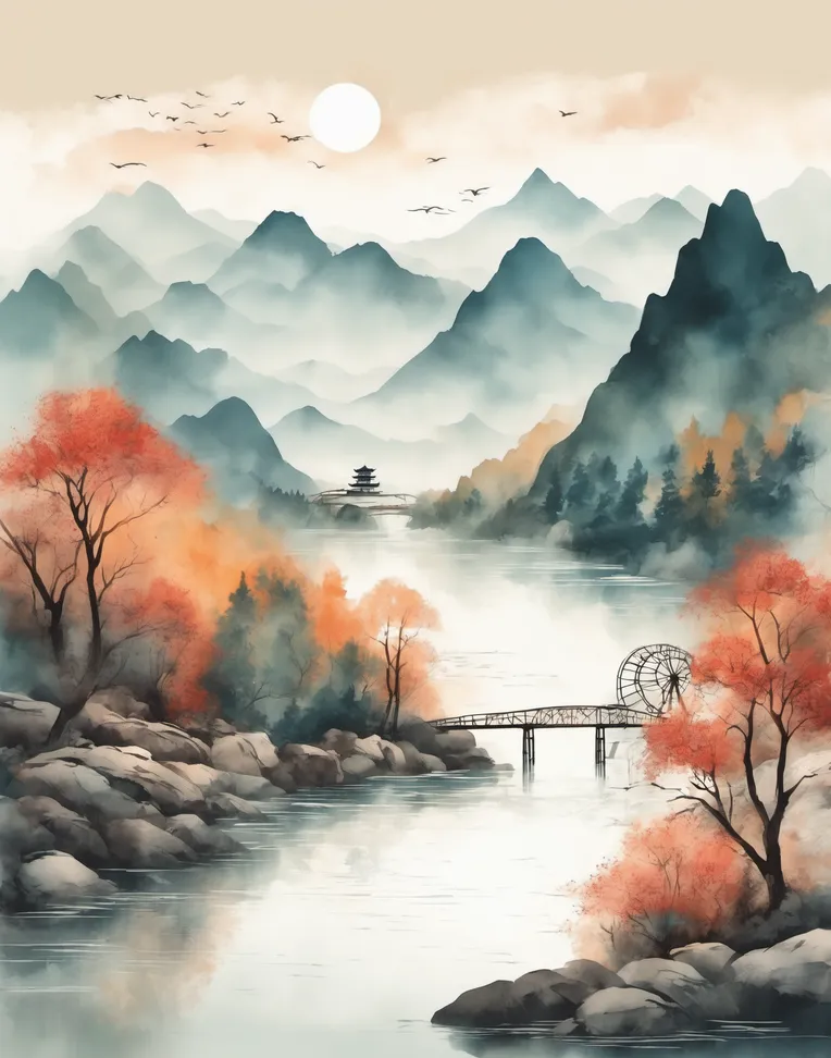 Traditional Painting Media,Style Boost,Landscape,LoRA,SDXL