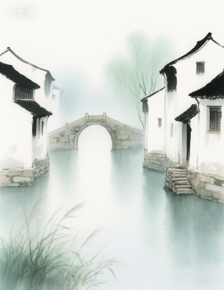 Realistic watercolor painting of Jiangnan scenery 水彩画写实江南风光