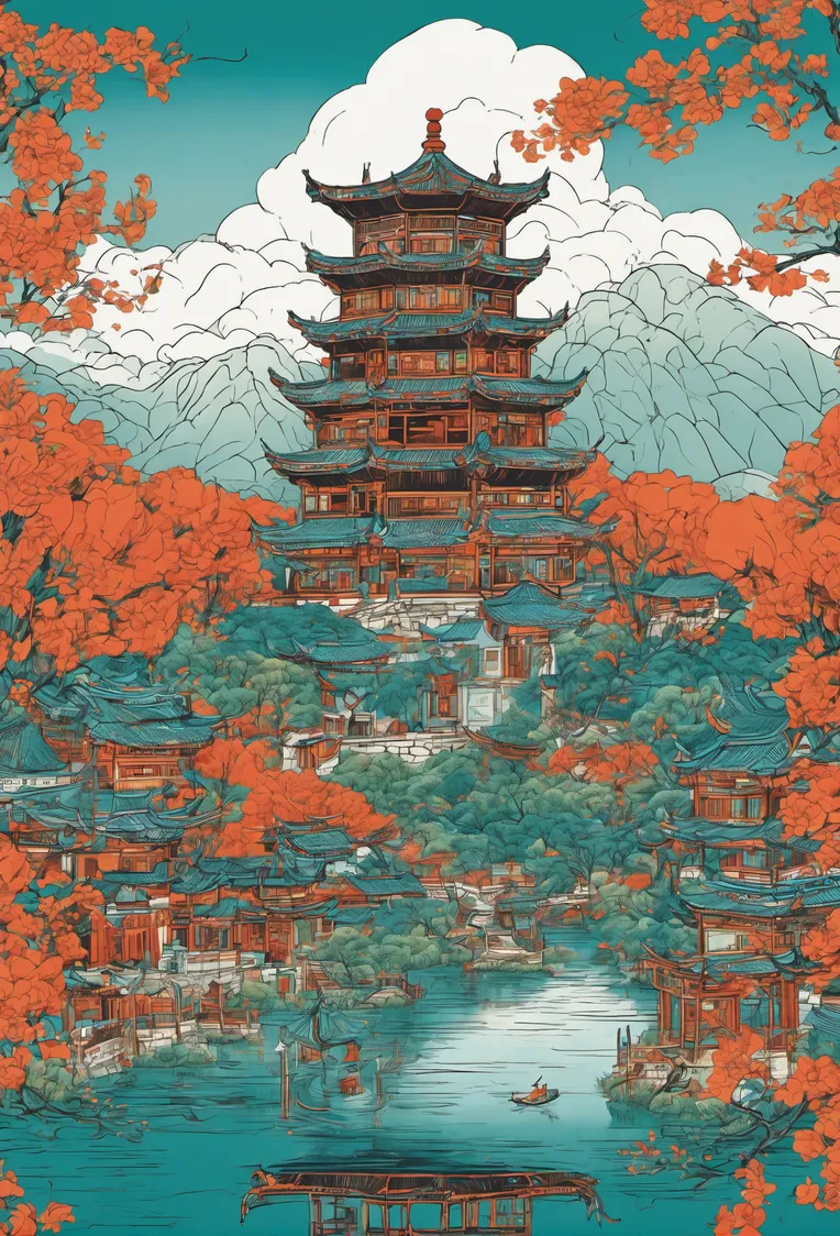 Chinese Style,Traditional Painting Media,Building,Checkpoint,SDXL