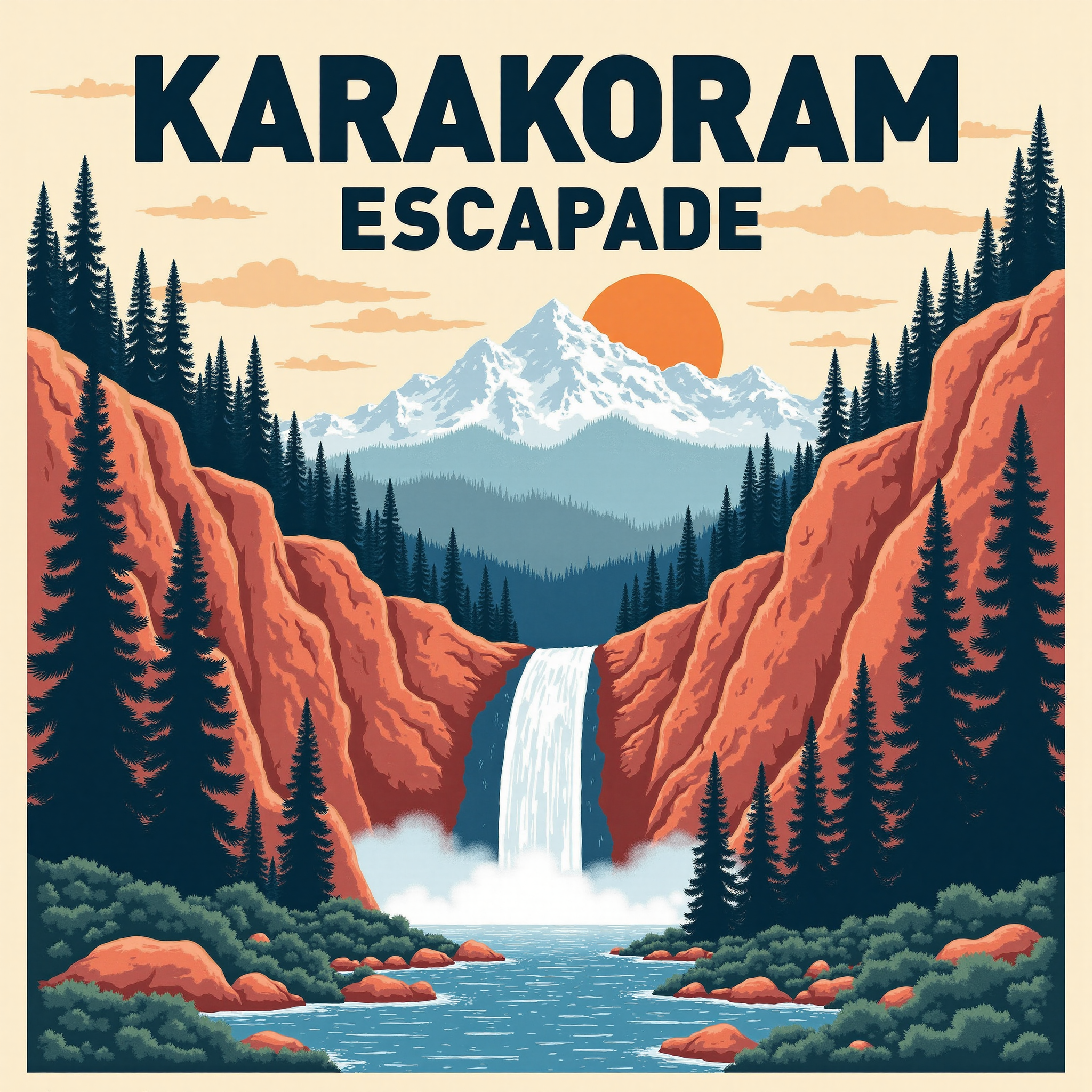 Retro flat landscape pattern design 复古平涂风景图案设计