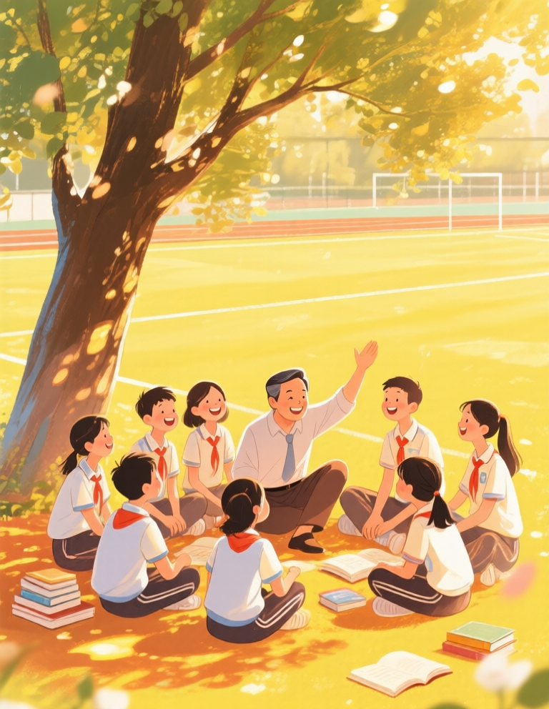 Teaching and educating joyful scenes illustration style 教书育人欢乐场景插画风