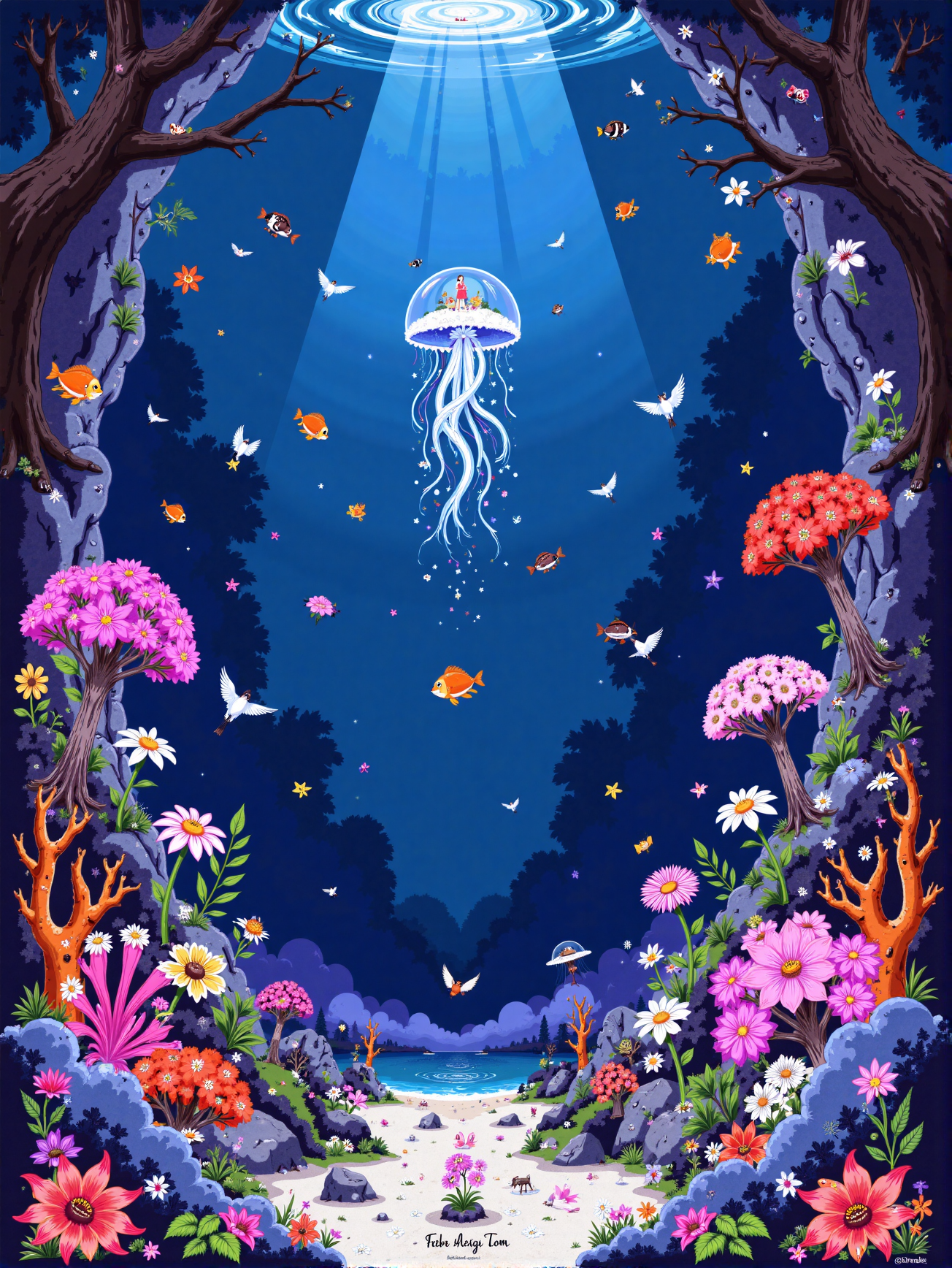 Cyberpunk neon style illustration / underwater world 赛博朋克霓虹风格插画/海底世界