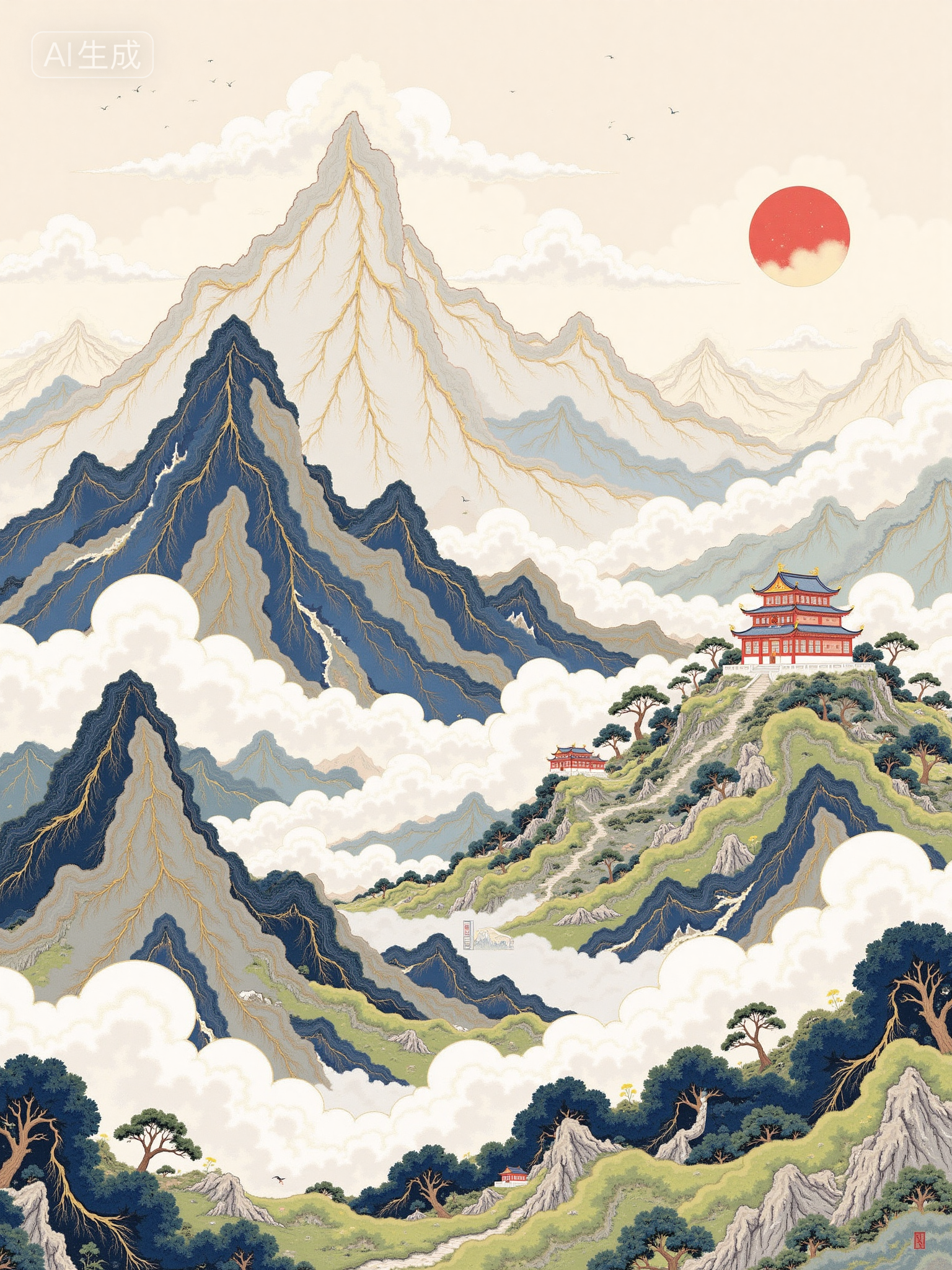 Song Dynasty palace art illustration style 宋代宫殿艺术插画风格