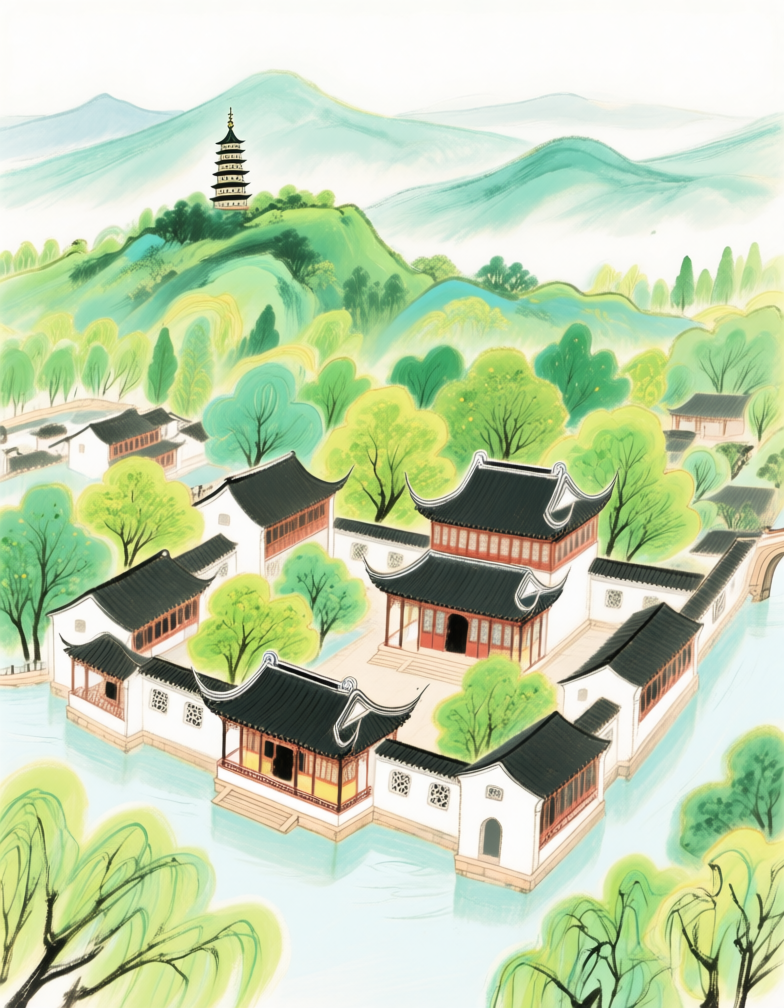 Chinese style hand-drawn illustration Qwen-Image 国风手绘风格插画