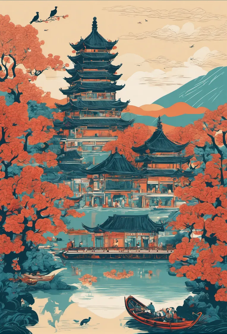 Chinese Style,Traditional Painting Media,Building,Checkpoint,SDXL