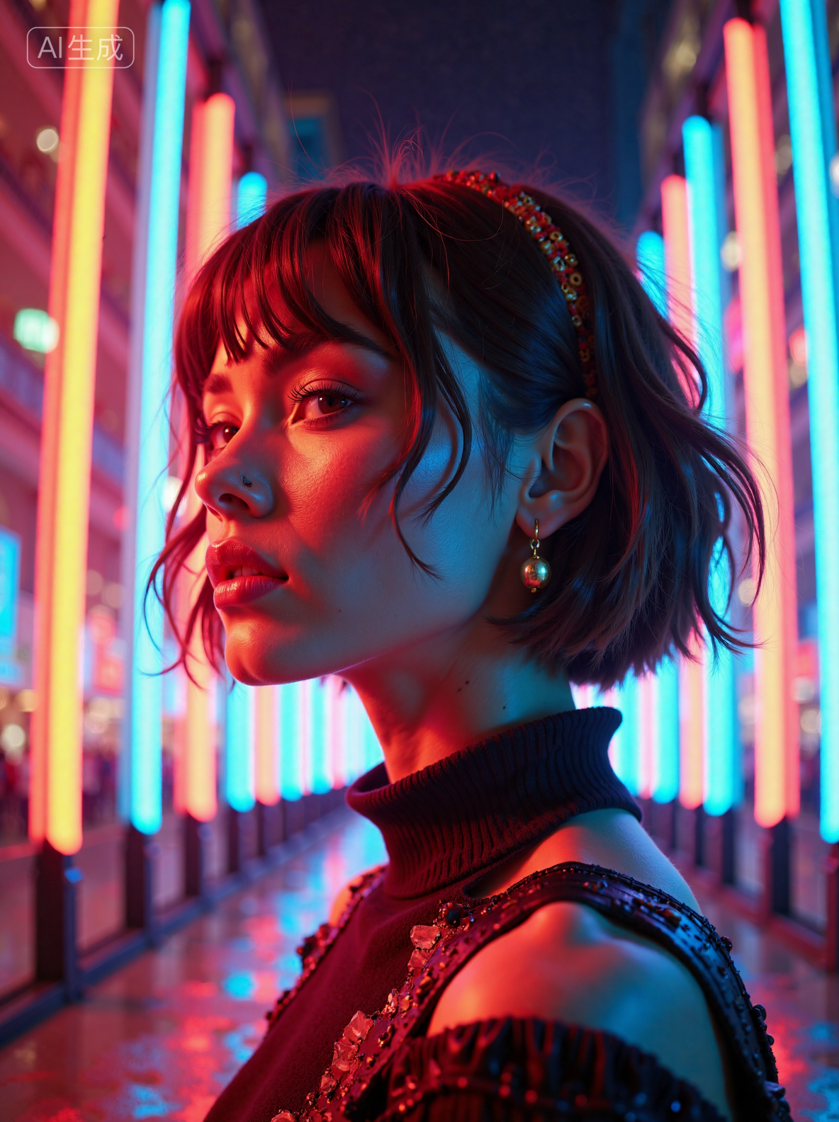 Neon cyberpunk atmosphere 霓虹灯赛博空间氛围