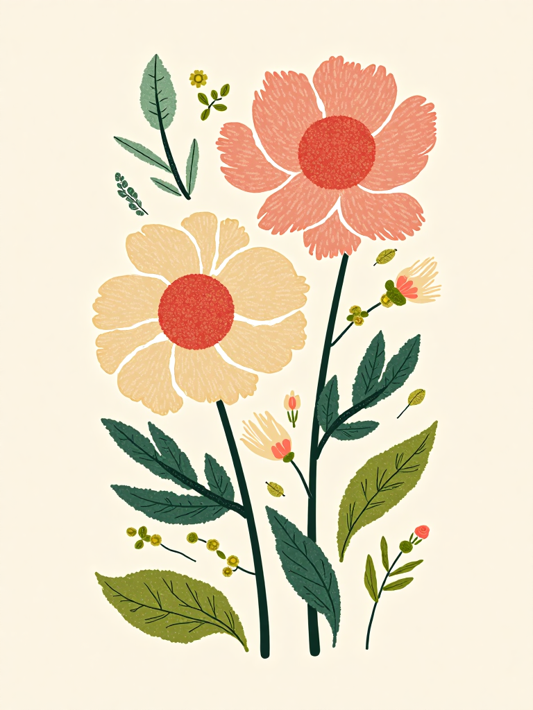Color block outline style floral design 色块轮廓线风格花卉设计