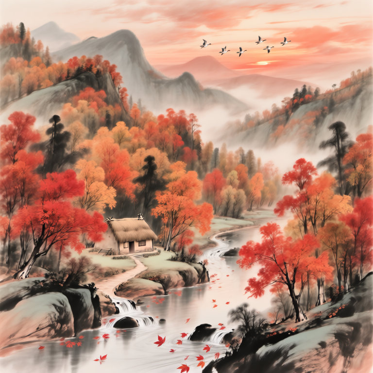 Chinese style landscape illustration  国风风景插画