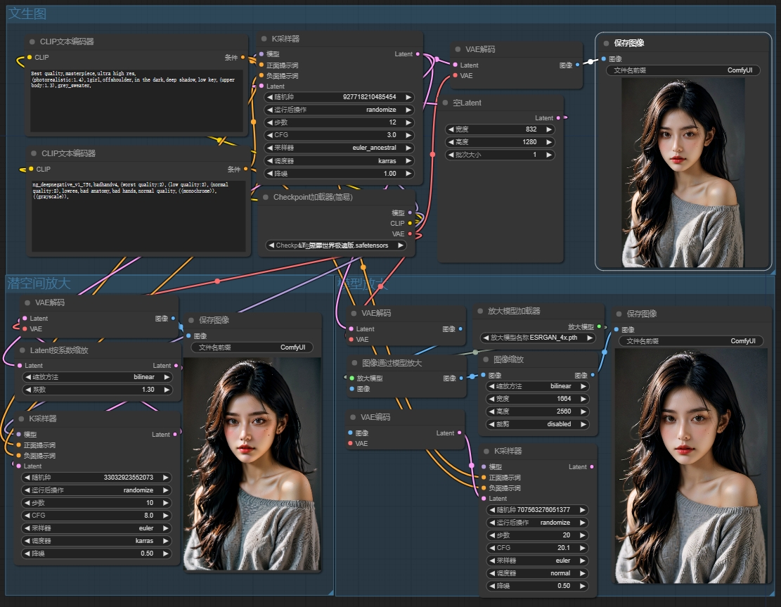 comfyui workflow - latent space/model amplification workflow (HD restoration) 1.0