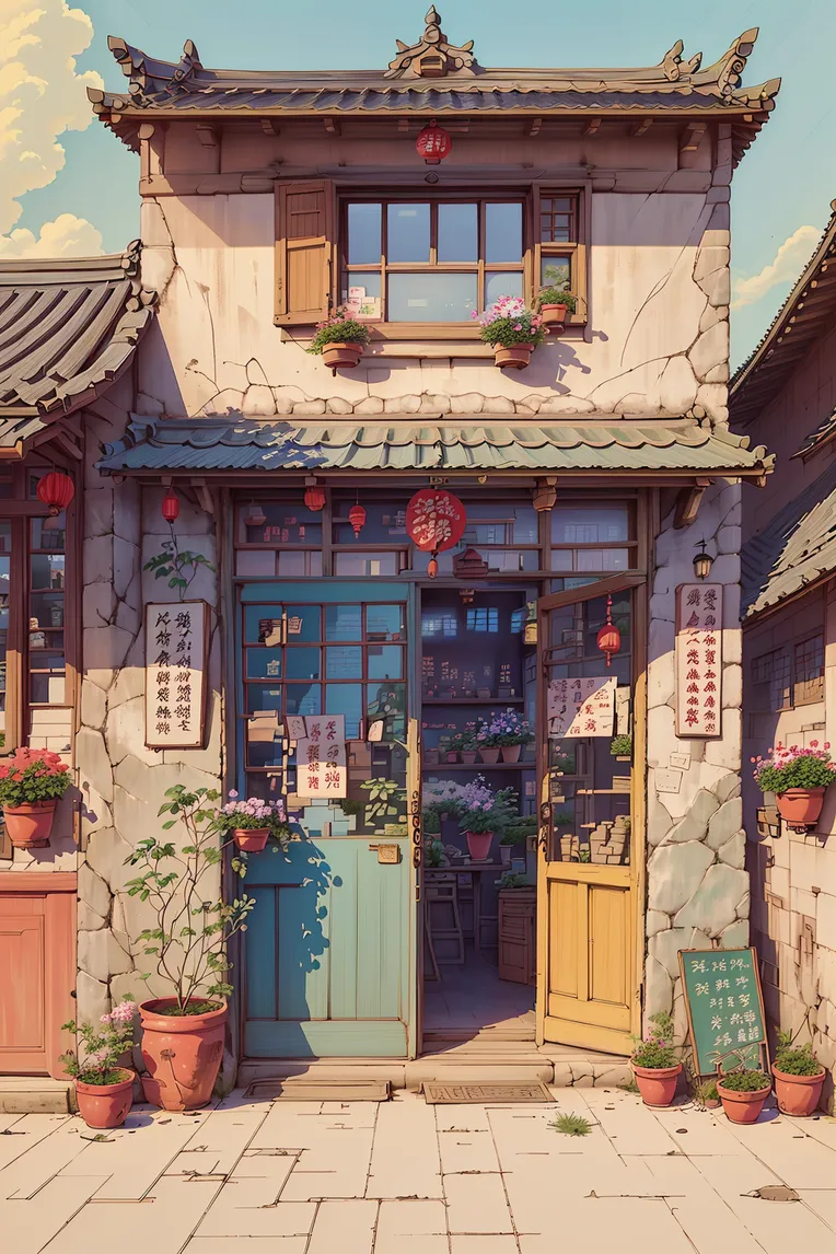 Hand-Drawn,Traditional Painting Media,Building,LoRA,SD 1.5