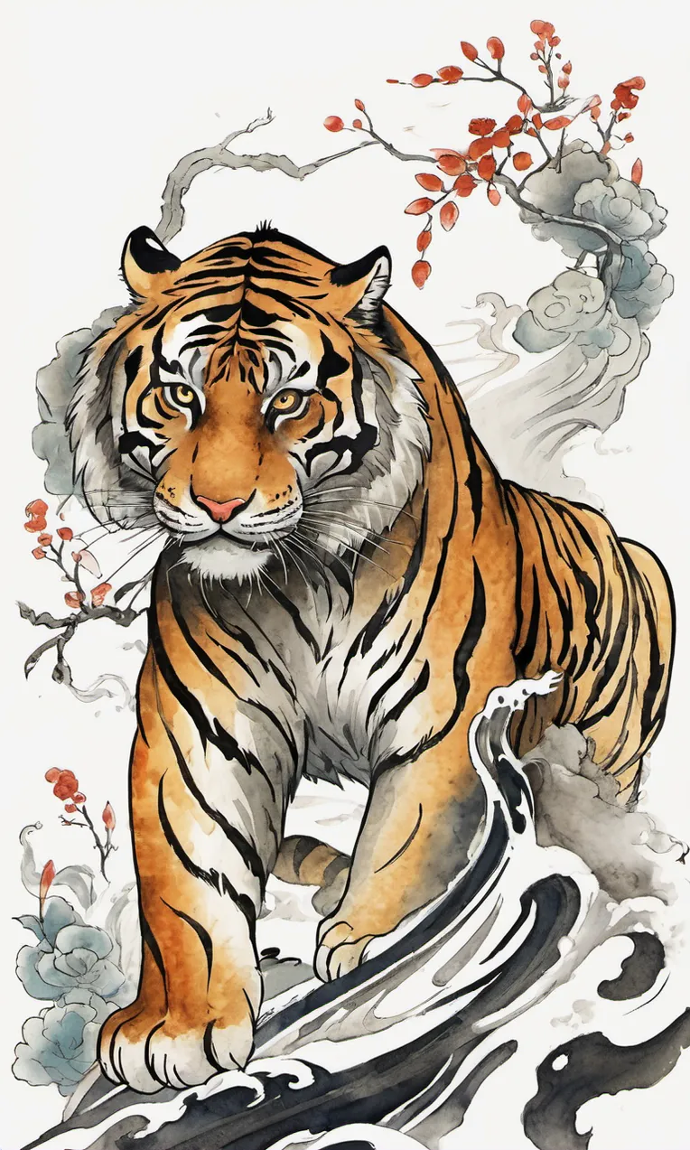 NewChinese | New Chinese Gongbi Coloring-LoRA-Tiger He-Shakker