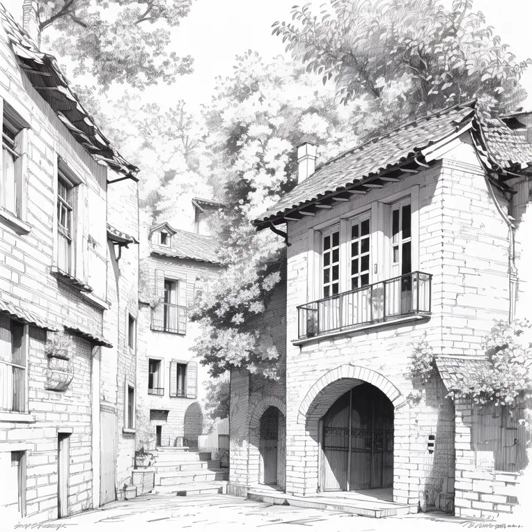 Hand-Drawn,Traditional Painting Media,Building,LoRA,SD 1.5