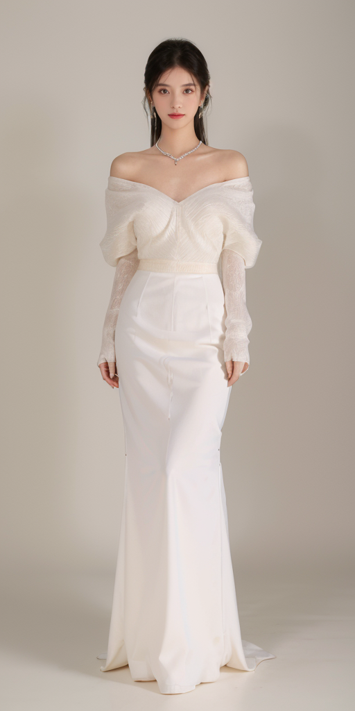 Beautiful Lady - Pure White Off-Shoulder Dress v1