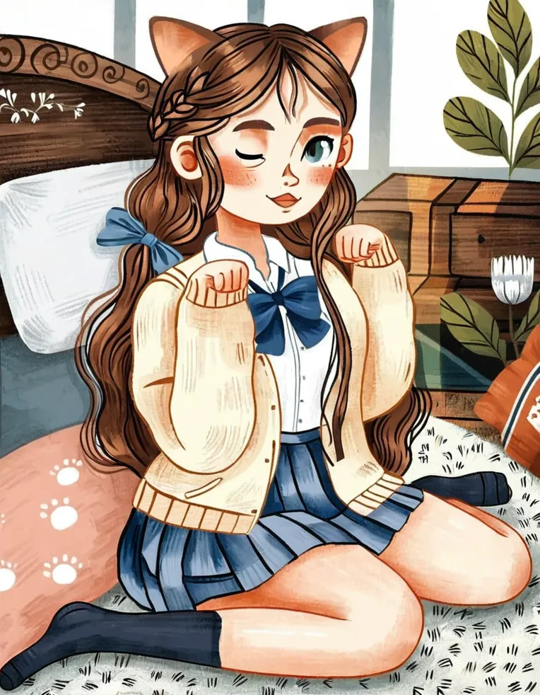 Hand-Drawn,Traditional Painting Media,Girl,LoRA,SDXL