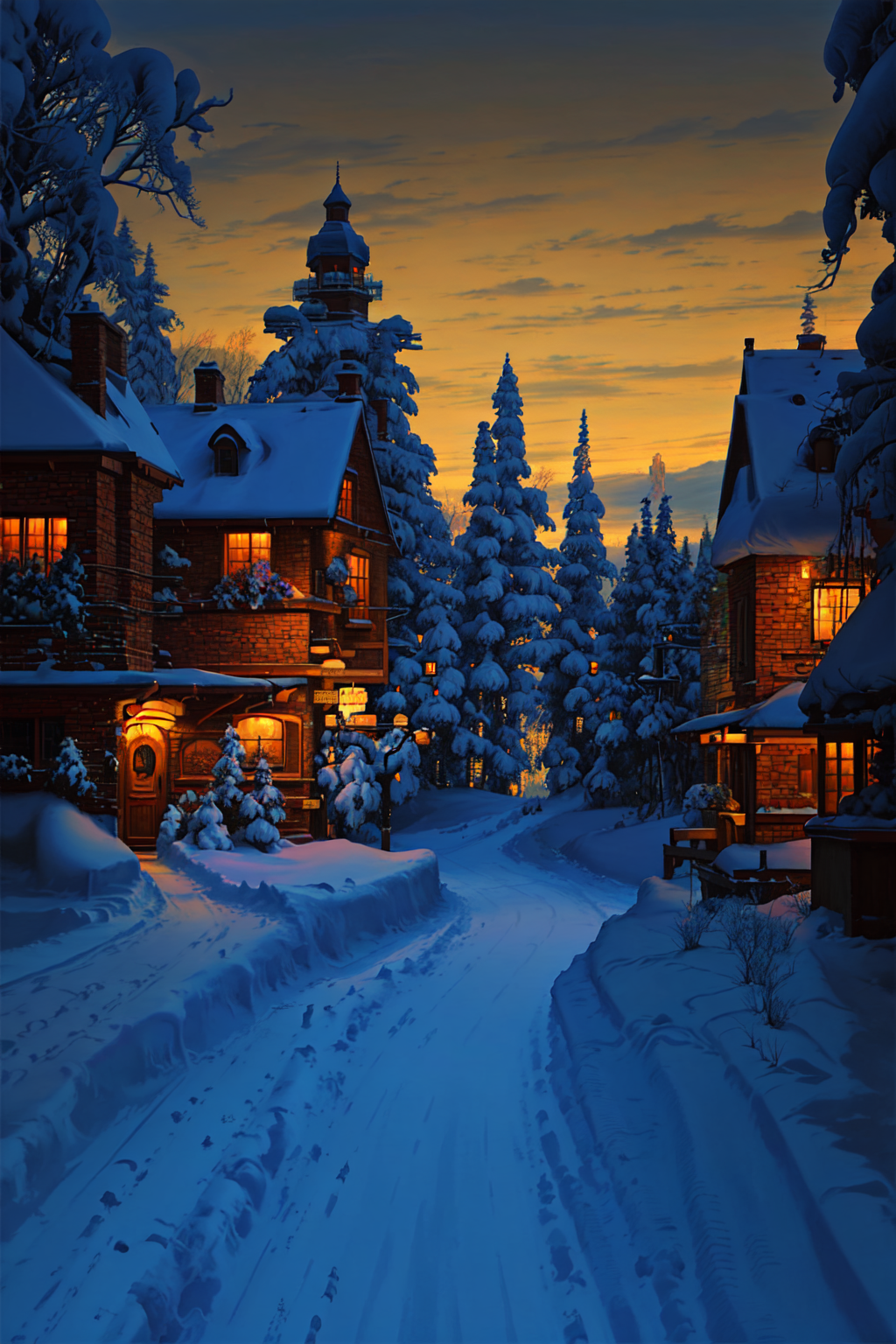 Oil painting master Snowy night Lushpin