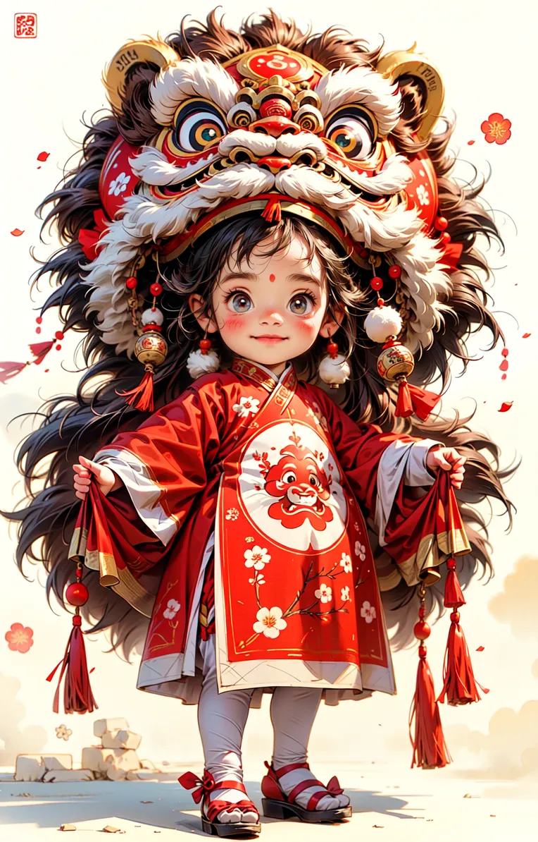 全网首发|醒狮帽女孩|插画|设计|风格lora-LoRA-发小呆的AI世界-LiblibAI