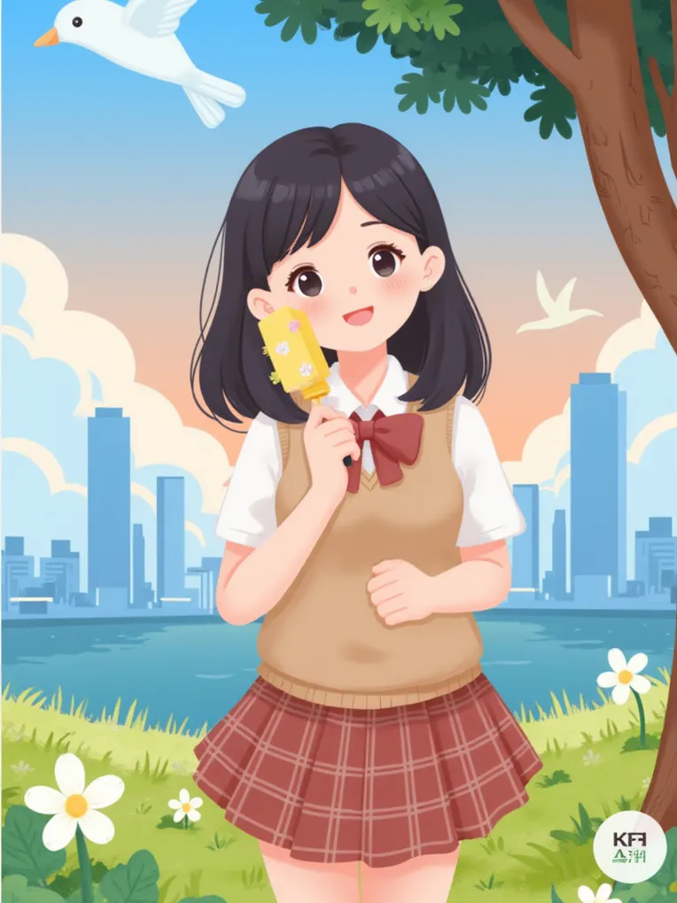 Flat Illustration,Girl,Object Enhance,LoRA,FLUX.1