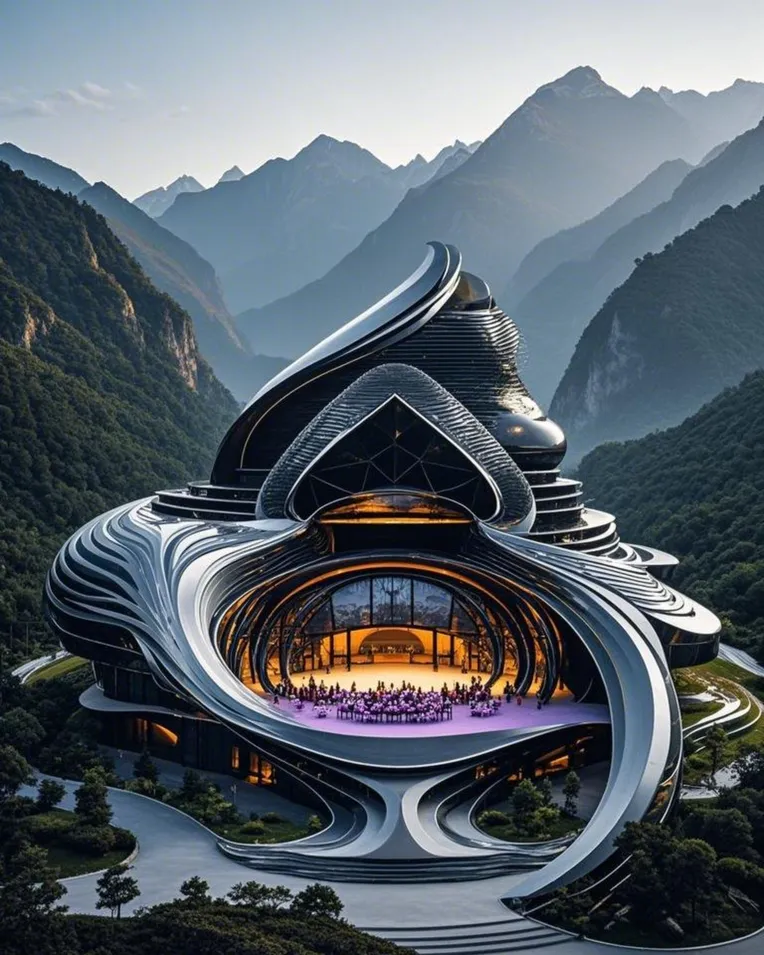 F.1 Future architectural design with circular forms and enhanced ...
